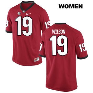 Women's Georgia Bulldogs NCAA #19 Jarvis Wilson Nike Stitched Red Authentic College Football Jersey PVE3254YS